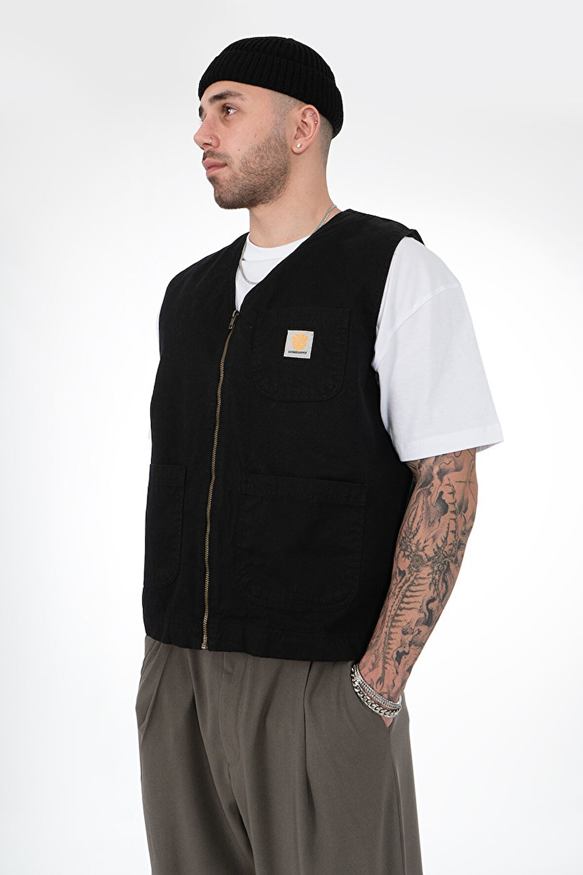 Siyah Çok Cepli Utility Erkek Yelek