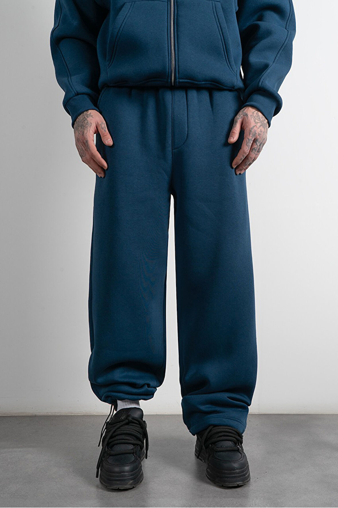 Stoperli Lacivert Wide Leg Erkek Eşofman Altı