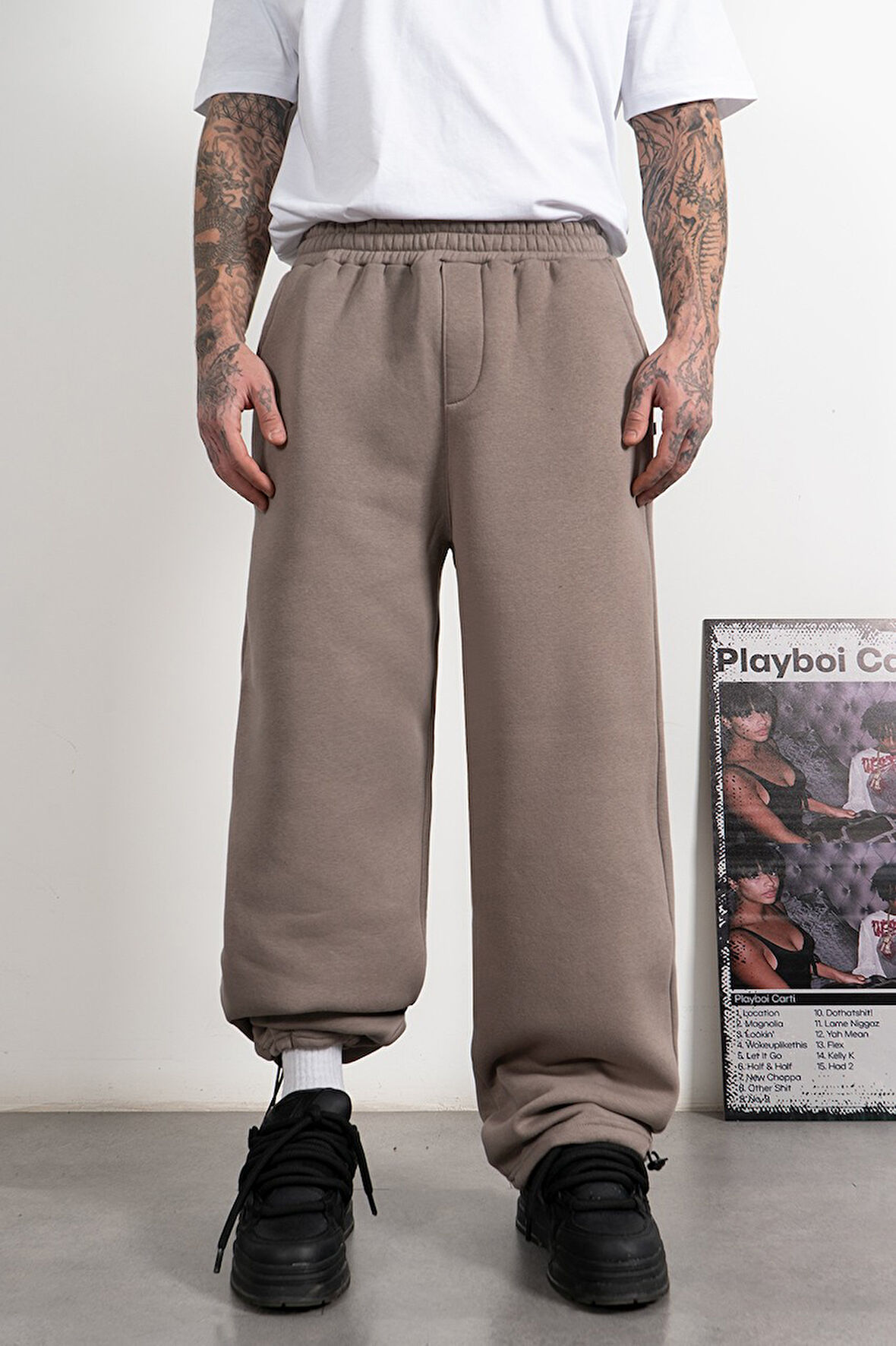 Stoperli Taş Wide Leg Erkek Eşofman Altı