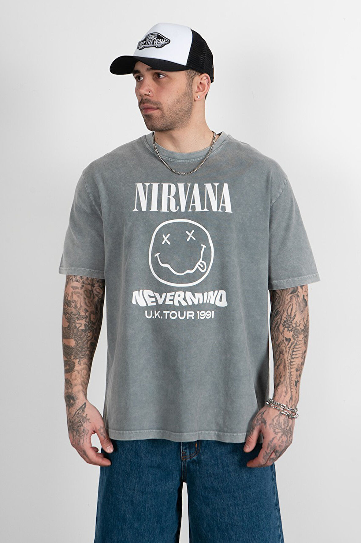 Nevermind Nirvana Gri Yıkamalı Erkek Tişört TB2207GR