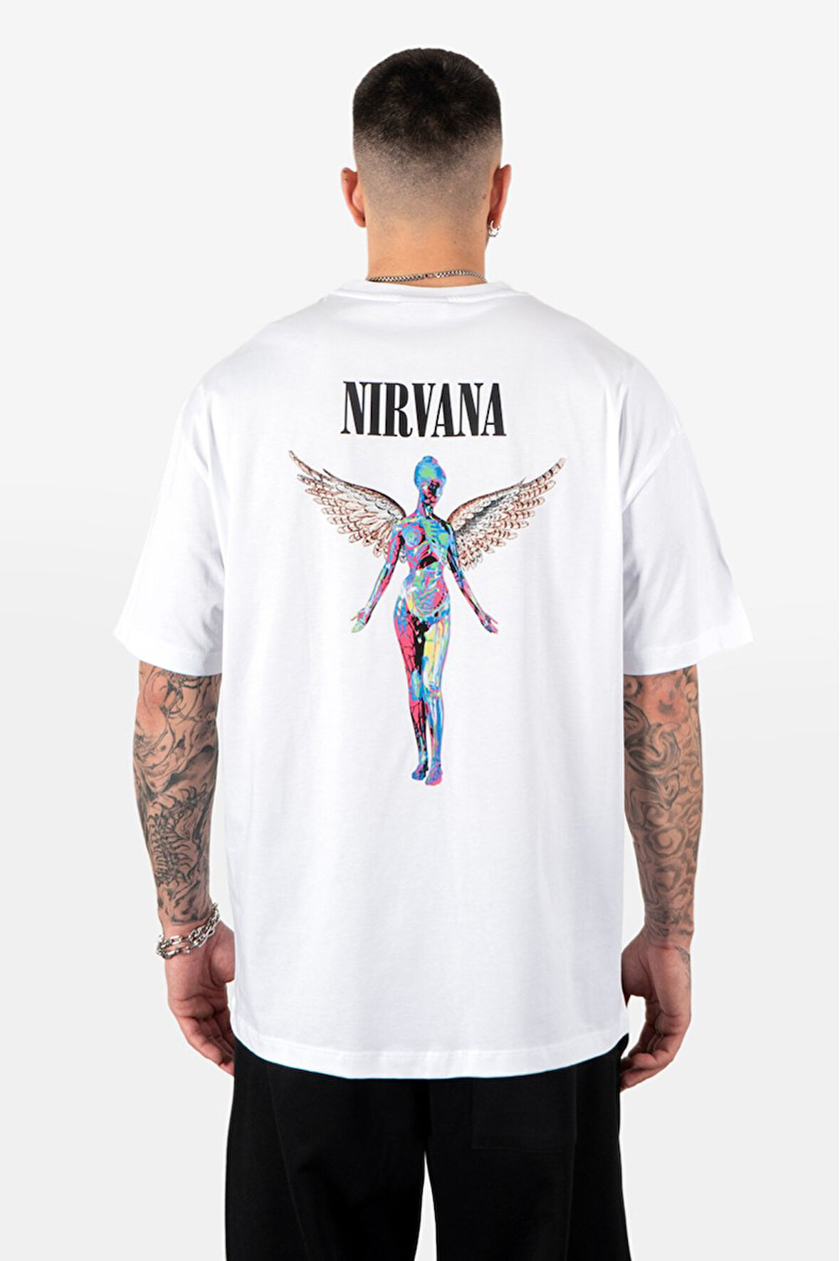 Nirvana Beyaz Oversize Angel Erkek Tişört