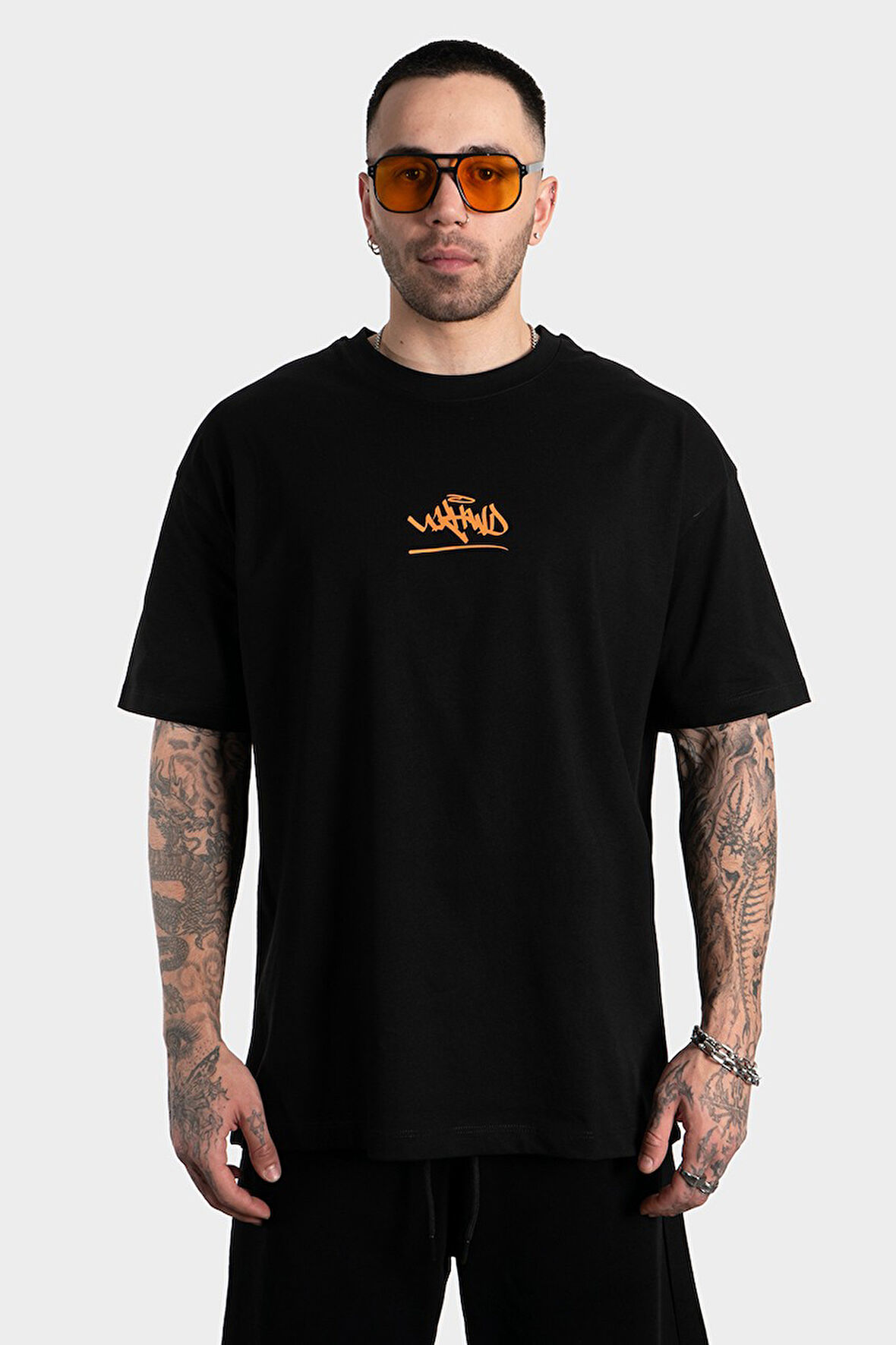Turuncu Classic Graffiti Logo Oversize Erkek Tişört