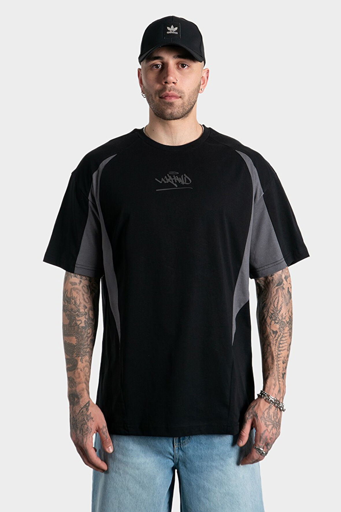 Reflective Graffiti Logo Retro Sports Oversize Erkek Tişört