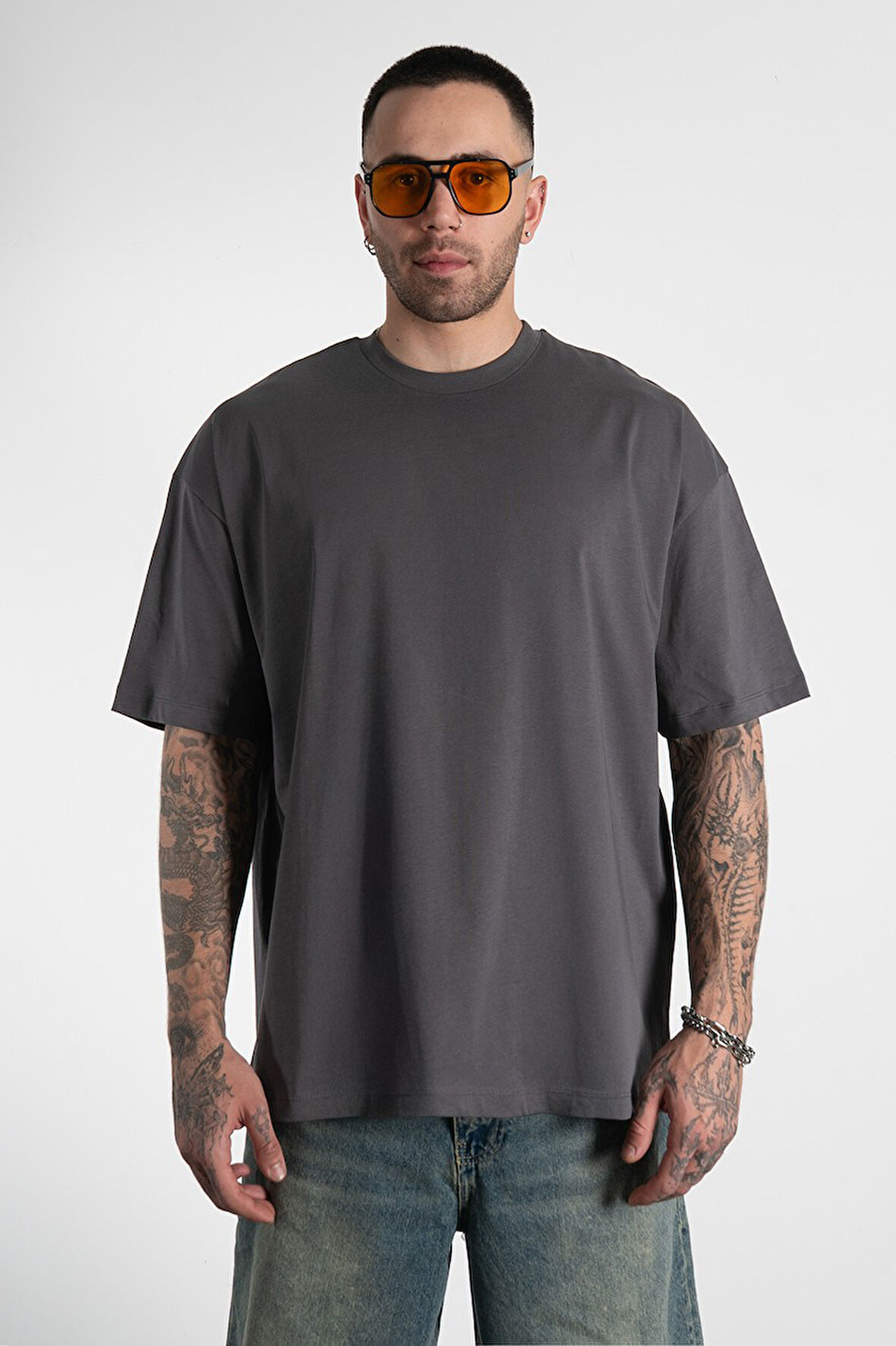 Ukhwd Urban Oversize Füme Erkek Tişört