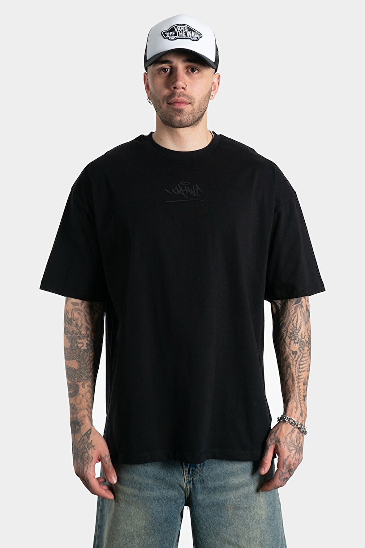 UKHWD Siyah Classic Graffiti Logo Oversize Erkek Tişört