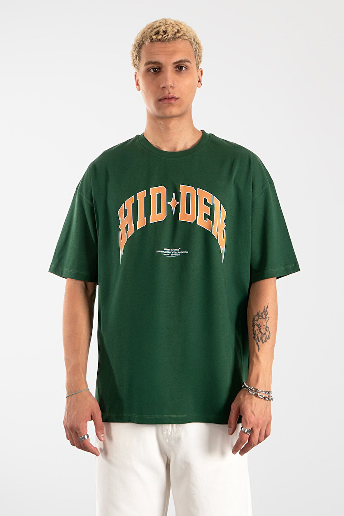 Hidden Archive Oversize Yeşil Erkek Tişört