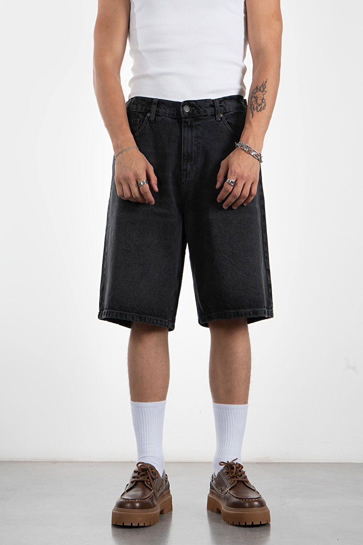 Koyu Gri Baggy Jean Erkek Şort Jorts