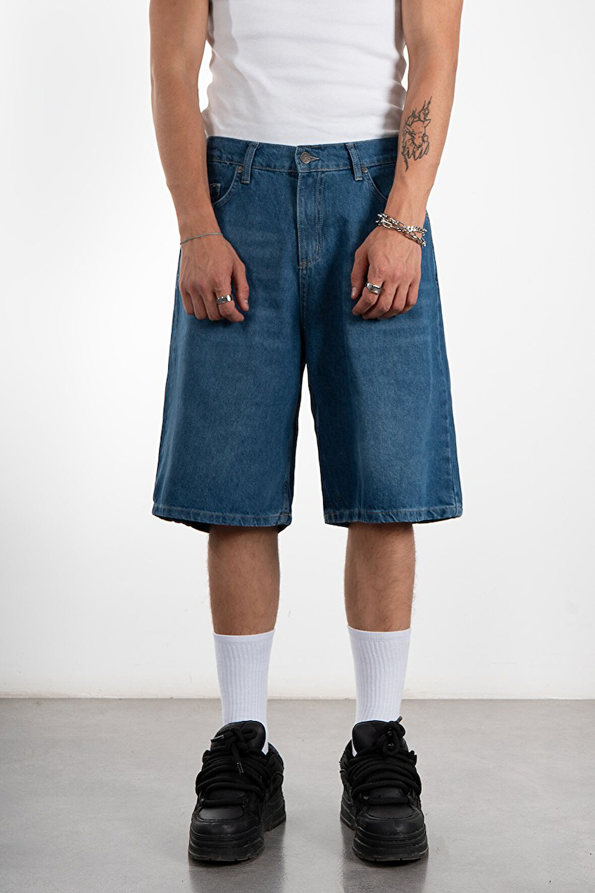 İndigo Mavi Baggy Jean Erkek Şort Jorts
