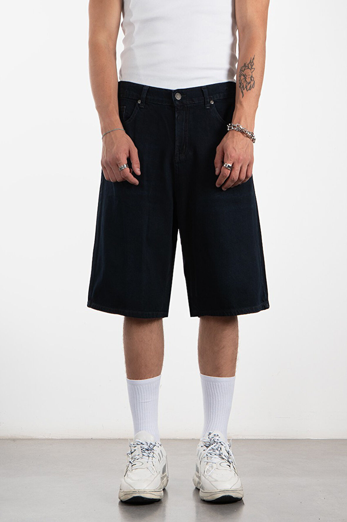 Koyu Lacivert Baggy Jean Erkek Şort Jorts