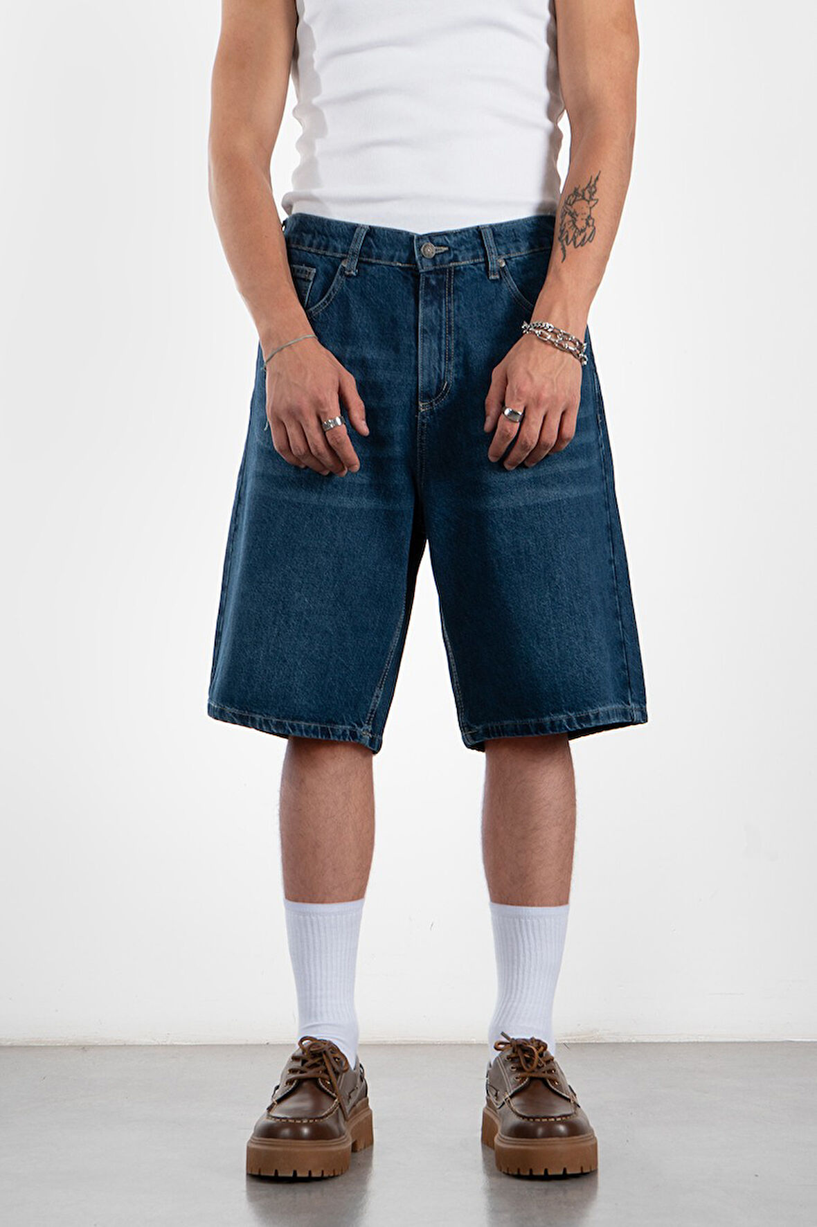 Koyu Mavi Baggy Jean Erkek Şort Jorts