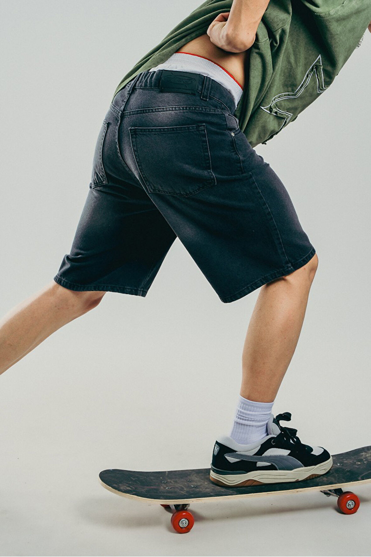 Siyah Eskitme Baggy Denim Urban Jort Erkek Şort