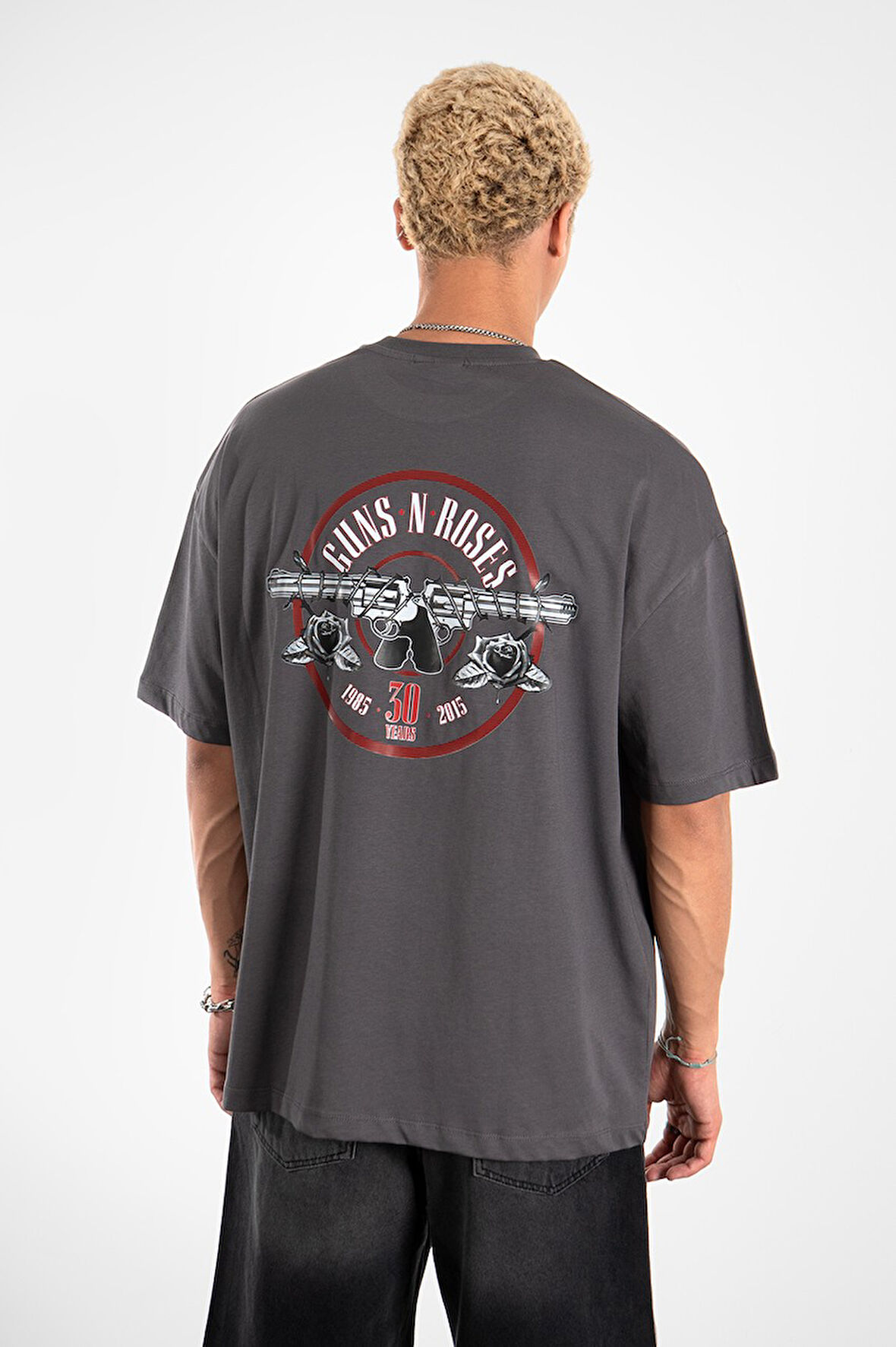Guns N' Roses Oversize Füme Erkek Tişört