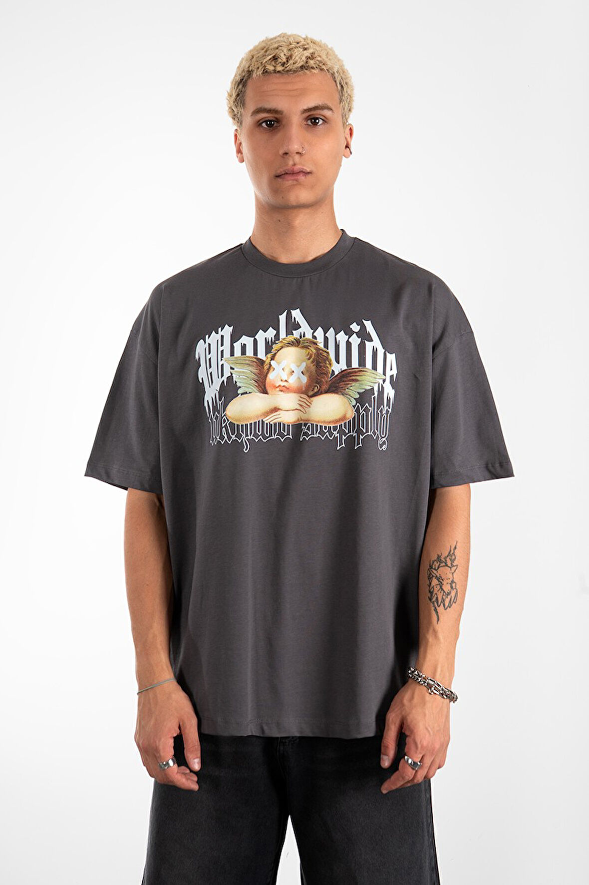Ukhwd Worldwide Angel Oversize Füme Erkek Tişört