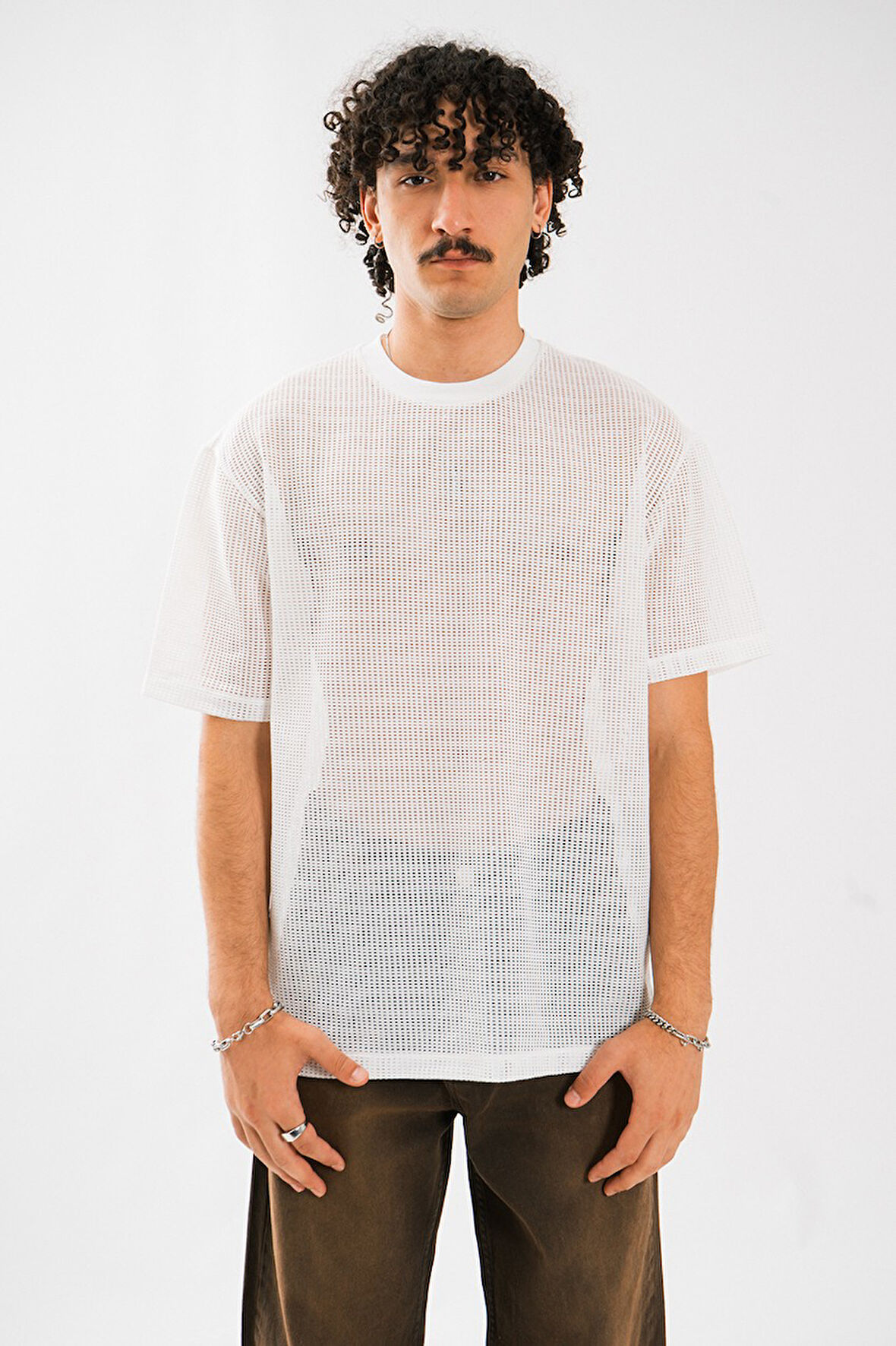 Beyaz File Oversize Erkek Tişört