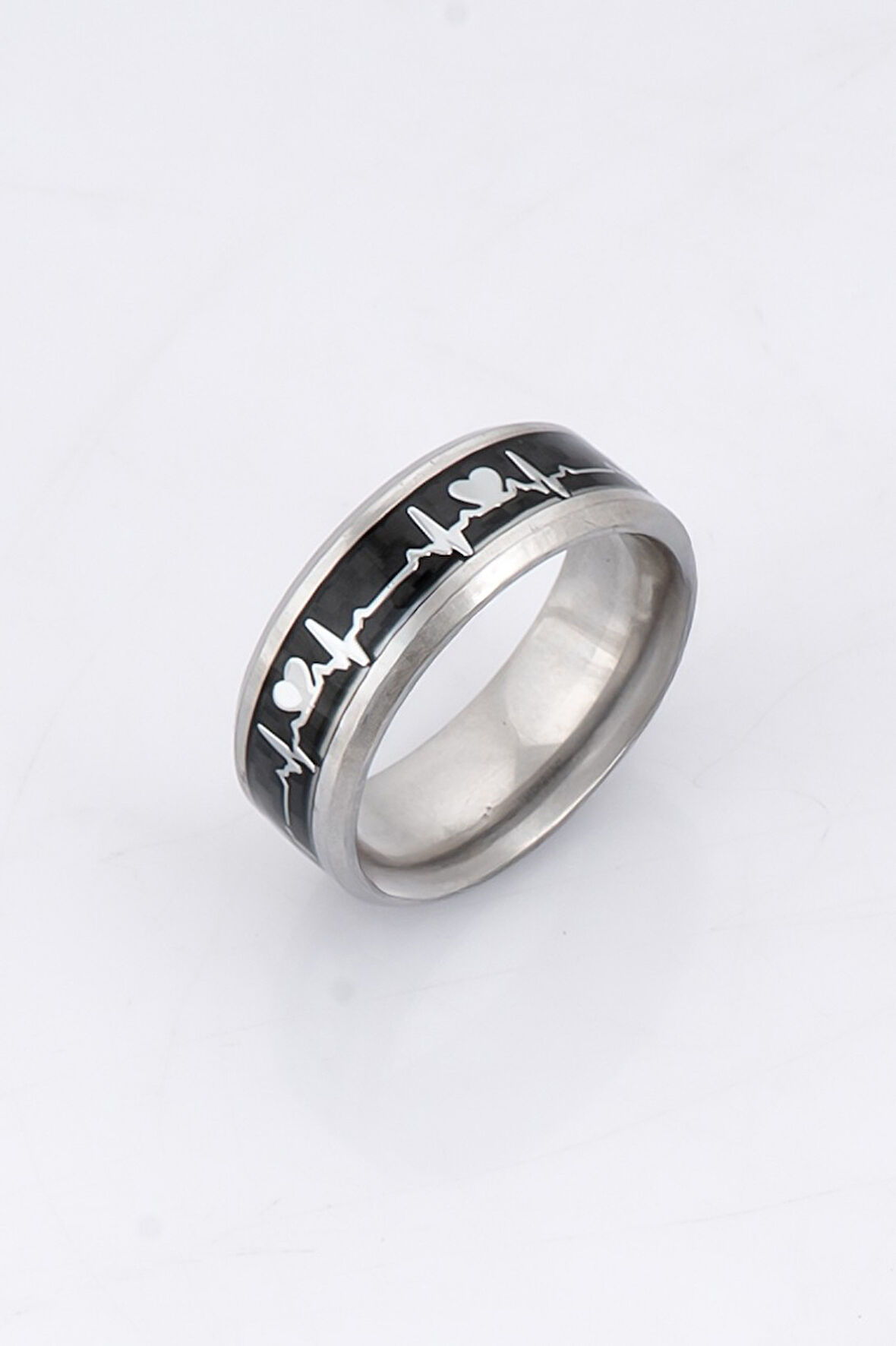 316L Çelik Heart Beat Erkek Yüzük