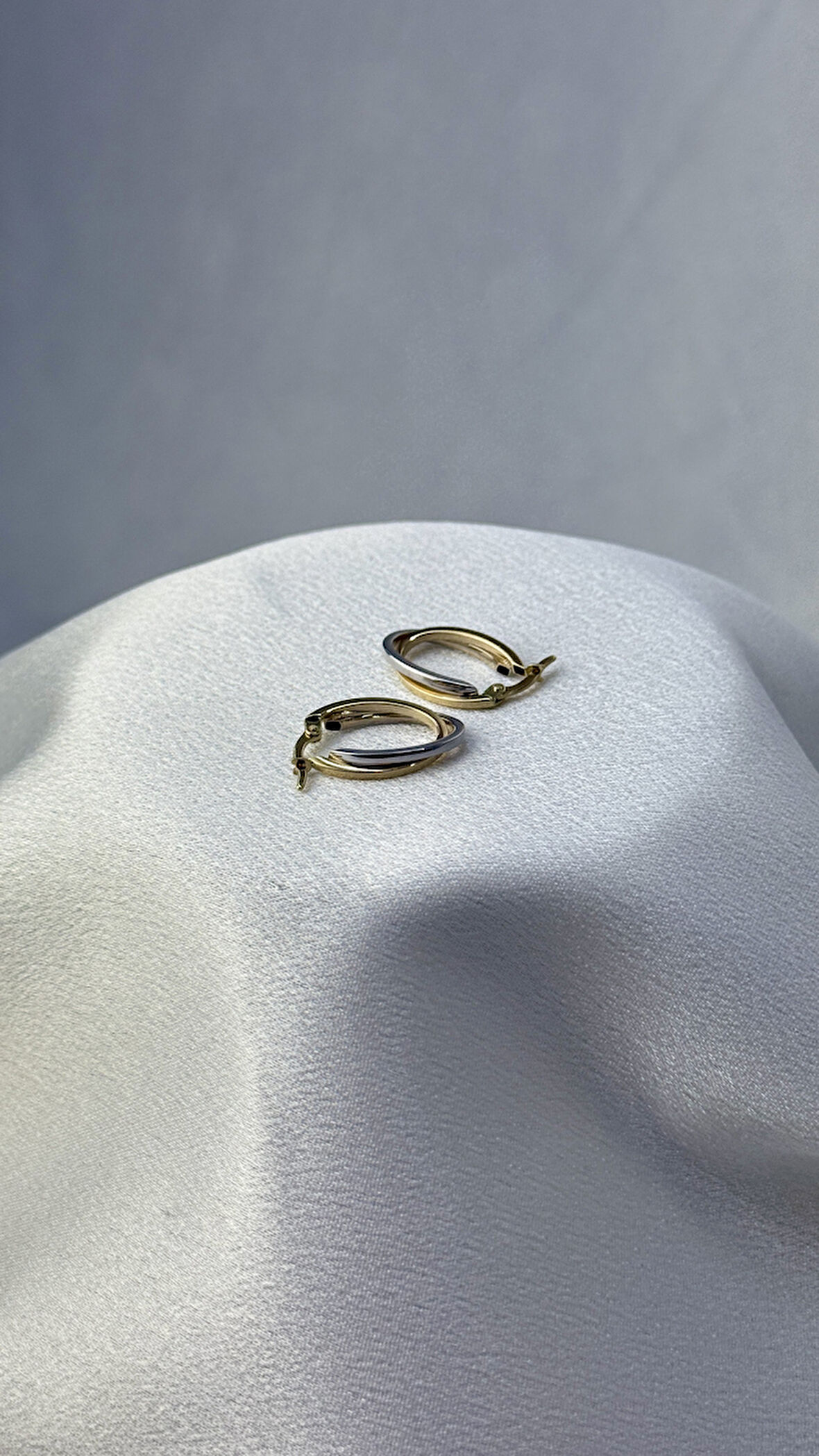 Çift Renk Elips Altın Küpe