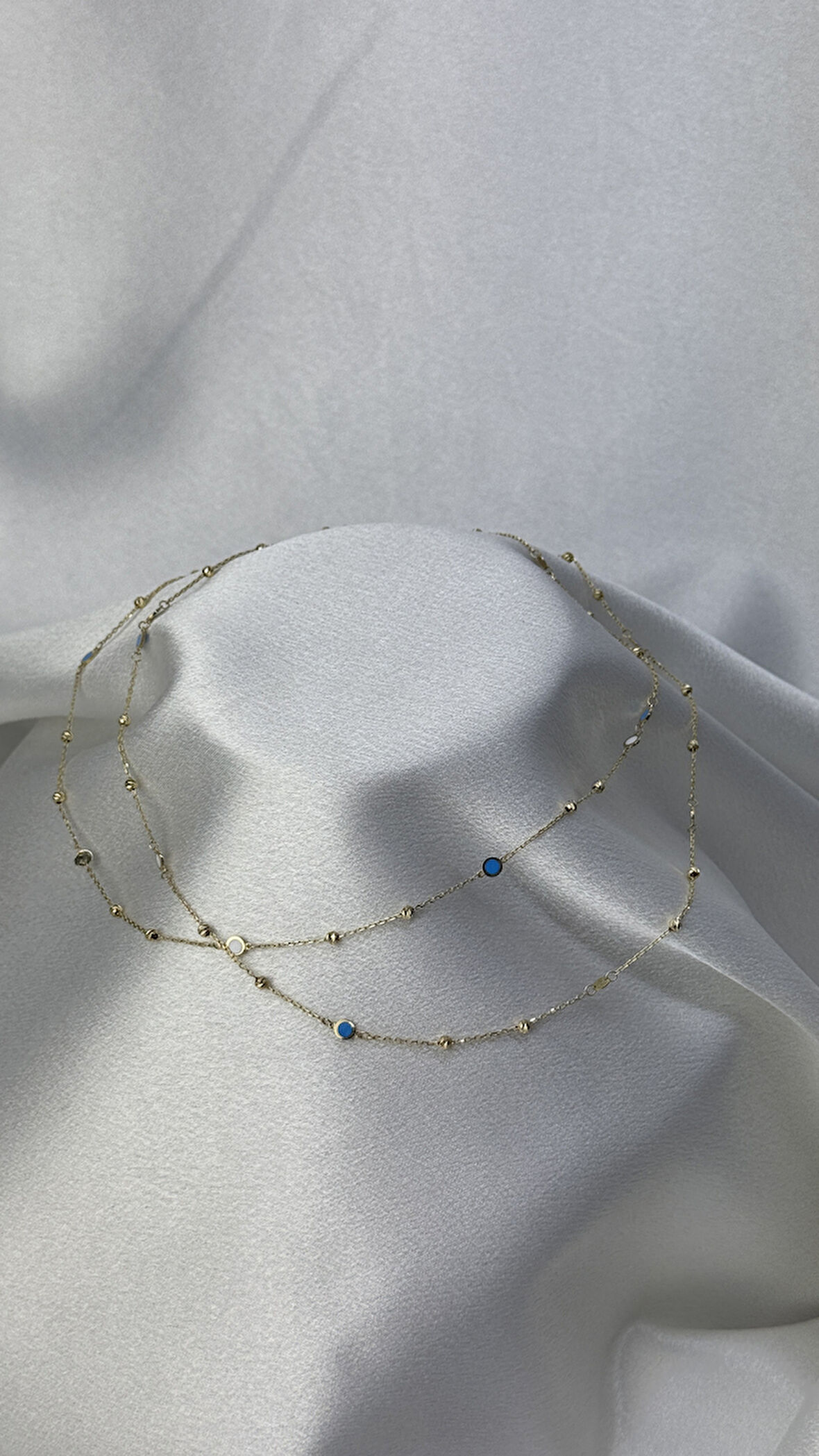 Beyaz Ve Mavi Mineli Dorika Toplu Altın Kolye