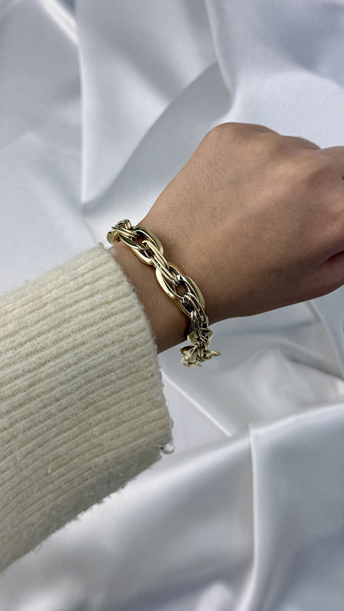 Kalın Bombeli Elips Altın Bileklik