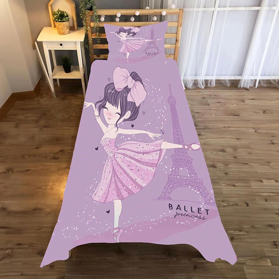 Balerin Kız Desenli Yatak örtüsü ve yastık kılıfı 2li takımı