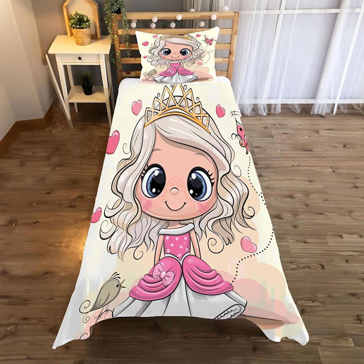 Prenses  Desenli Yatak örtüsü ve yastık kılıfı 2li takımı