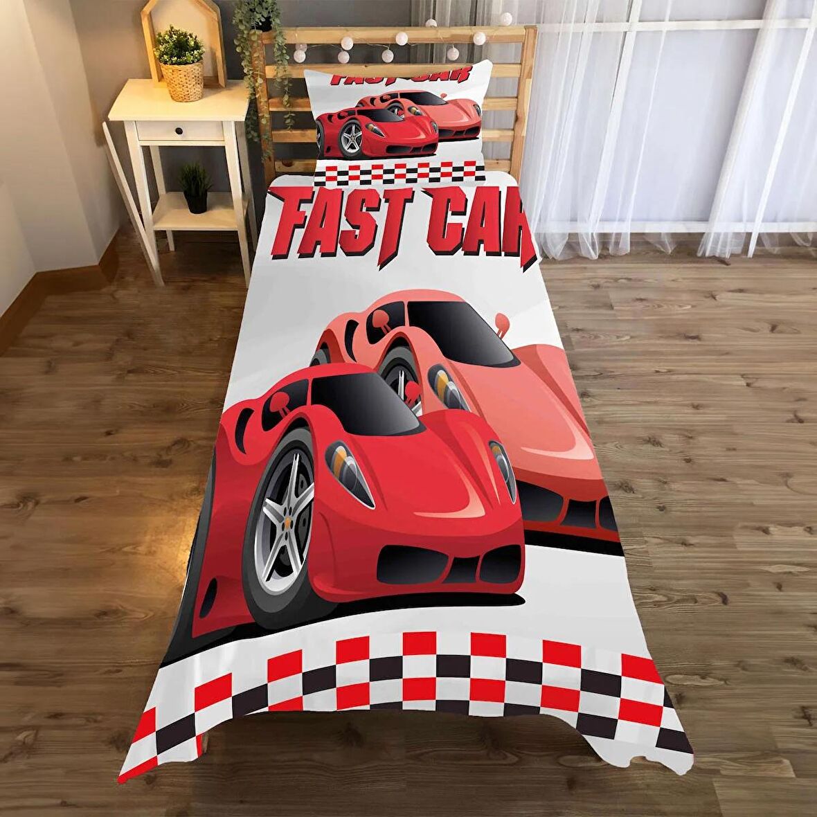 formula one car Desenli Yatak örtüsü ve yastık kılıfı 2li takımı