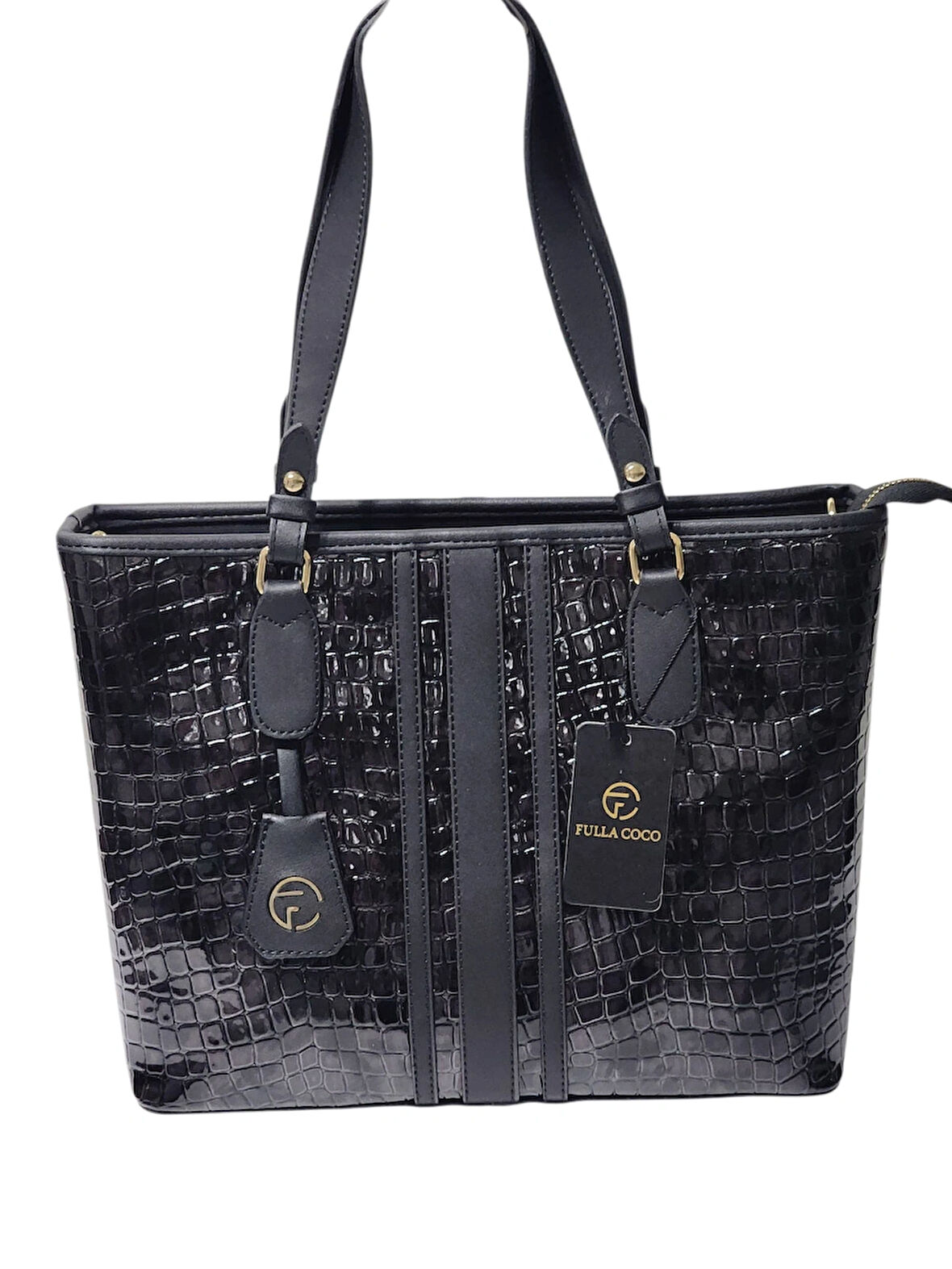 A SINIF BİRİNCİ KALİTE İŞÇİLİK SİYAH-GRİ DOKULU KROKO KADIN EL OMUZ ÇANTASI