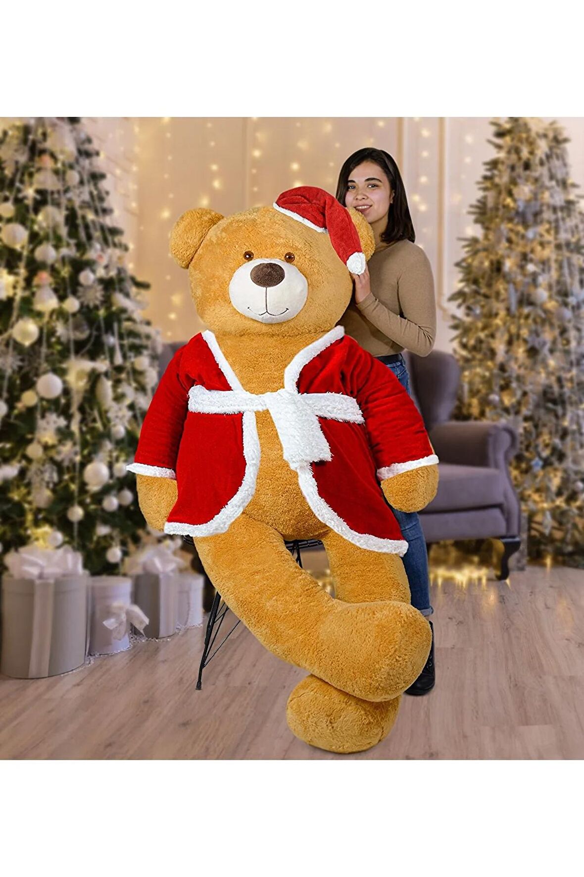 200 Cm Noel Baba Şapkalı Ayıcık Yeni Yıl ,yılbaşı Hediyesi