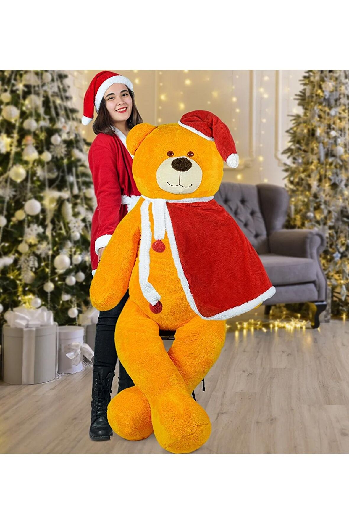 160 Cm Noel Baba Pelerinli Ayıcık Yeni Yıl, Yılbaşı Hediyesi