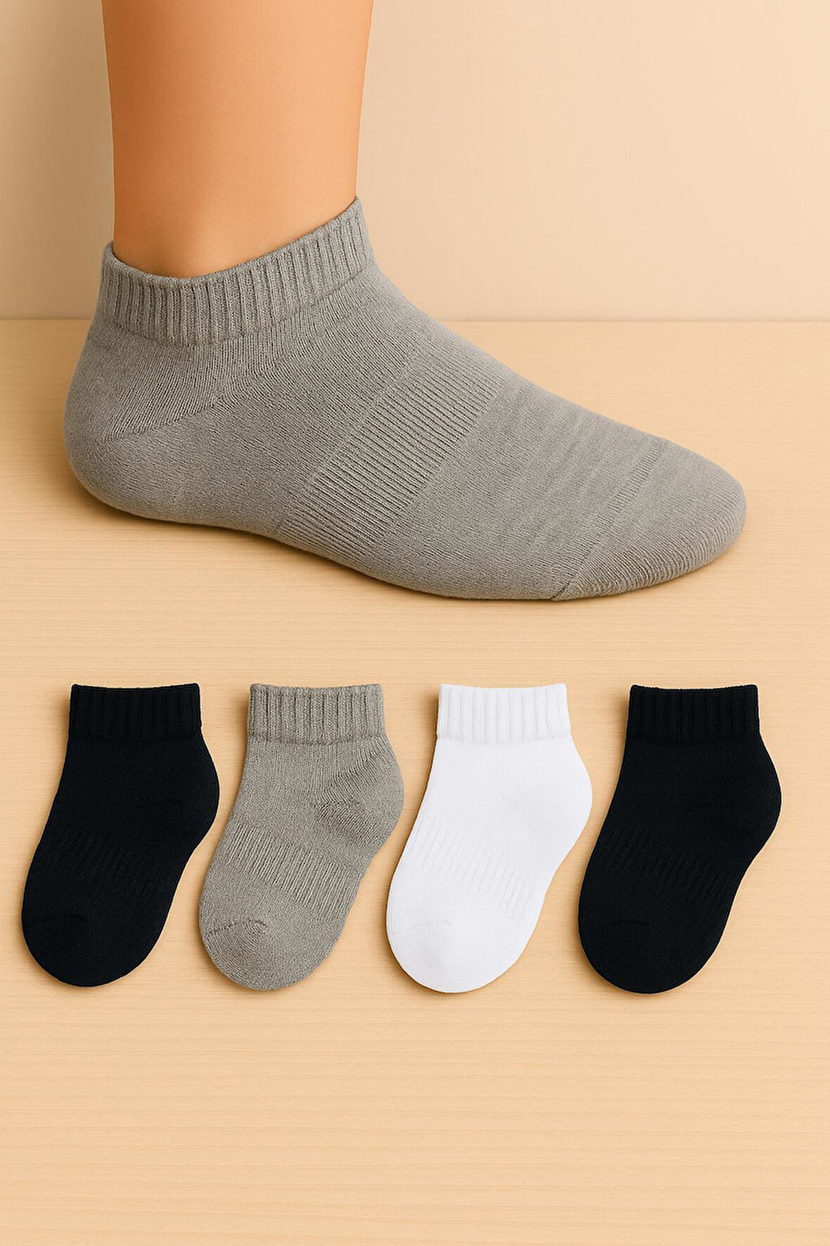 4 Çift Burun Dikişsiz Düz Çocuk Patik