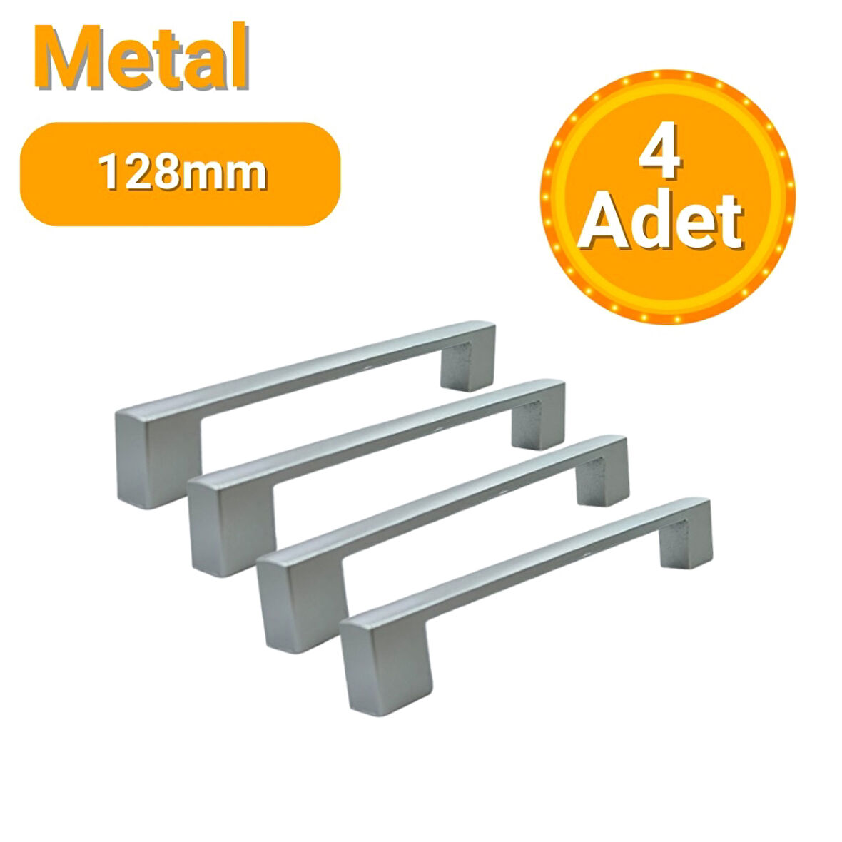 4 Adet Kare Mat Krom Metal Mobilya Kulpu 128mm