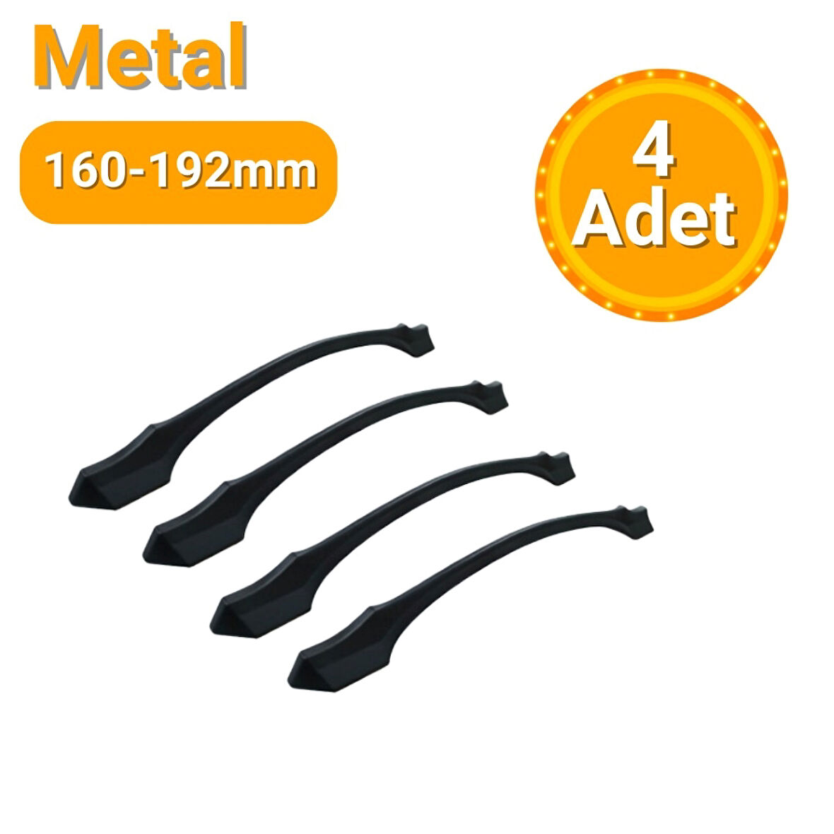 4 Adet Ateş Mat Siyah Metal Mobilya Kulpu 160mm - 192mm