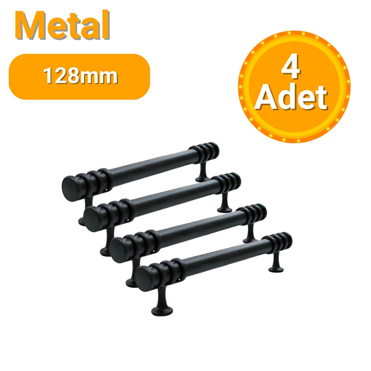 4 Adet Halka Boru Siyah Metal Mobilya Kulpu 128mm