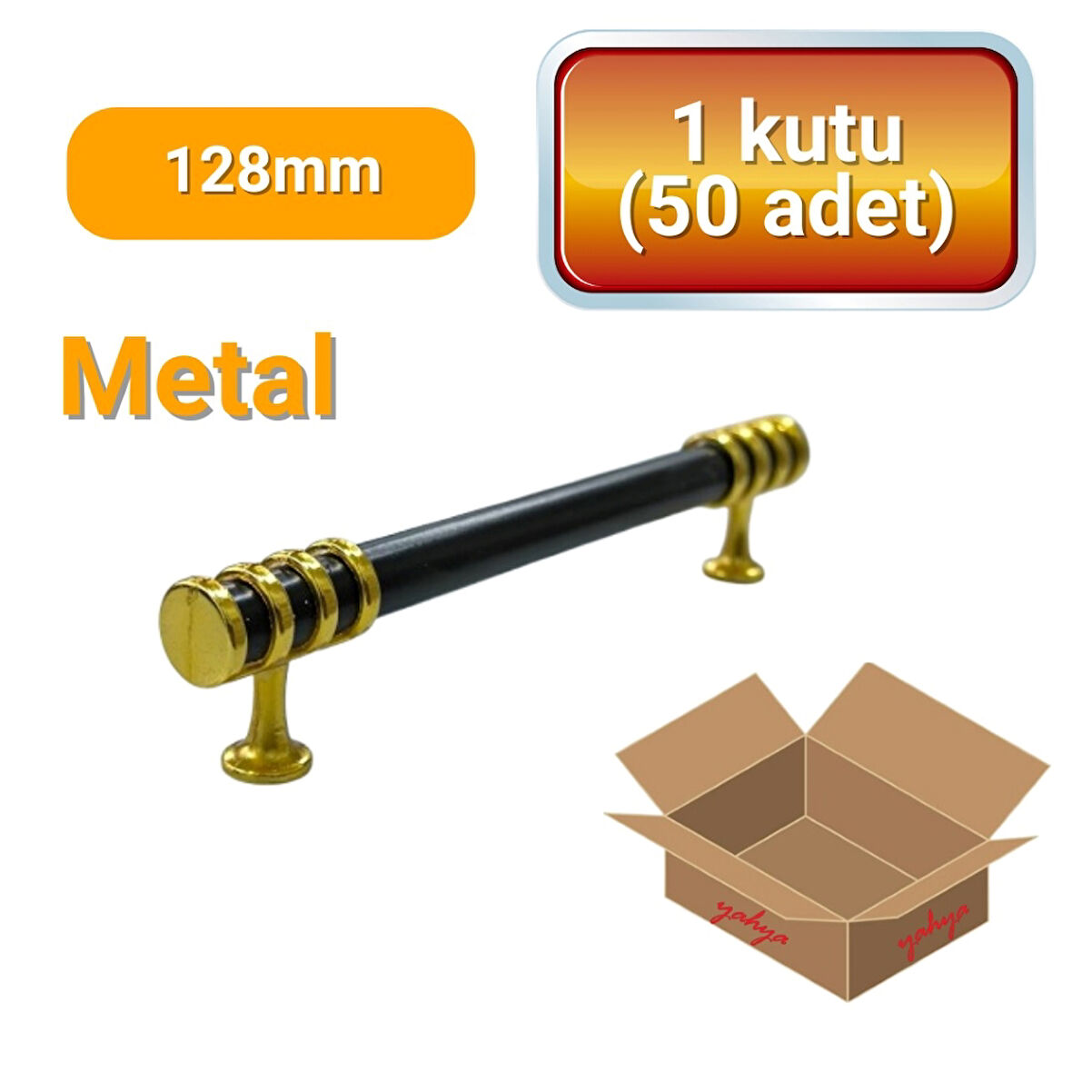 50 Adet Halka Boru Altın Siyah Metal Mobilya Kulpu 128mm