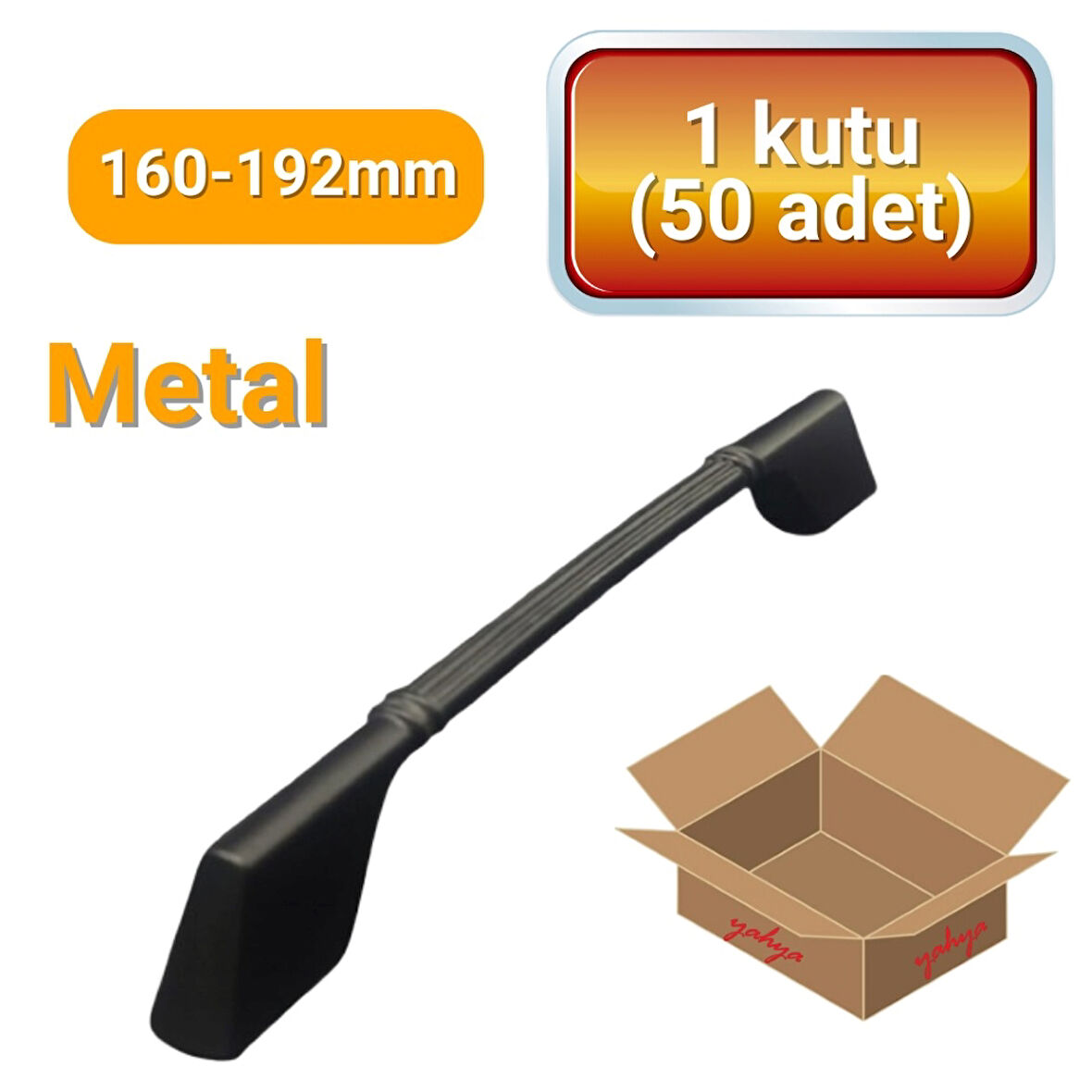 50 Adet Çizgili Saroz Siyah Metal Mobilya Kulpu 160mm - 192mm