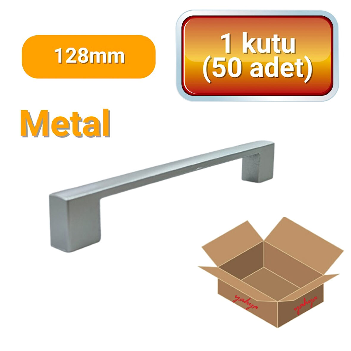 50 Adet Kare Mat Krom Metal Mobilya Kulpu Seti 128mm