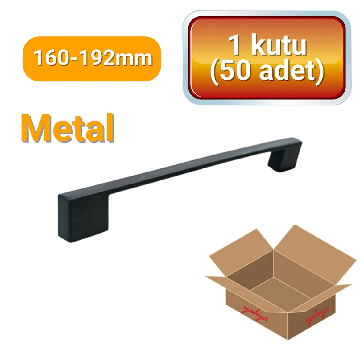 50 Adet Kare Mat Siyah Metal Mobilya Kulpu 160mm - 192mm