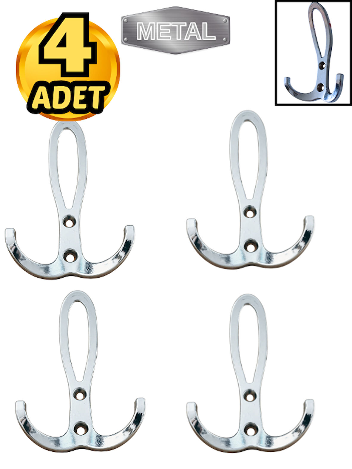 Metal Okyanus Krom Portmanto Askısı Duvar Tipi – 4’lü