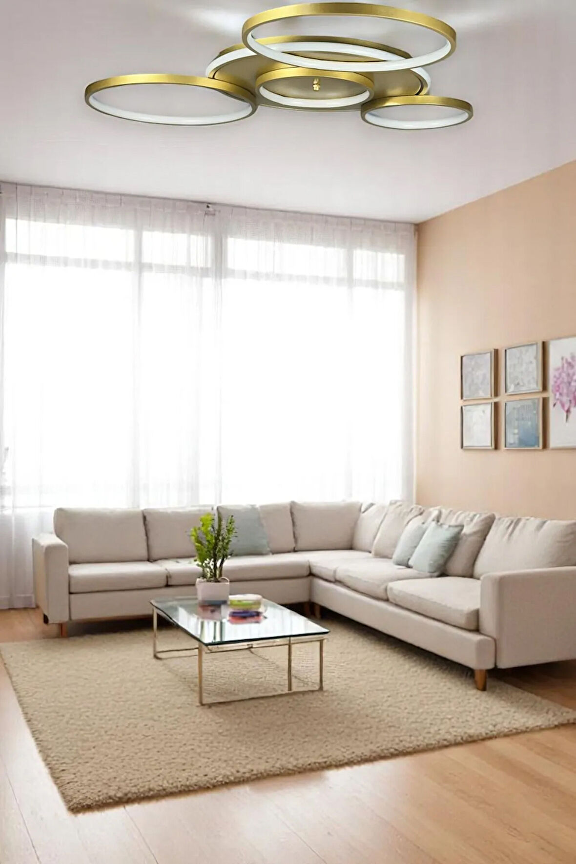 Yaman Modern Tasarım Eskitme Renk Beyaz Ledli Cafe Mutfak Salon Led Avize
