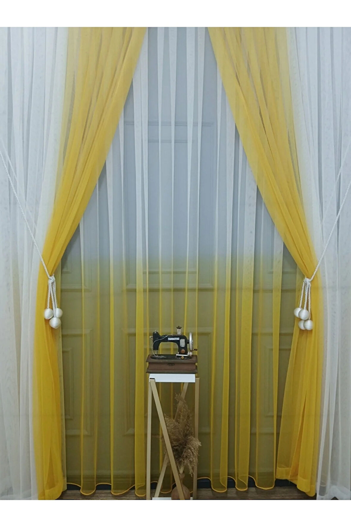 Çocuk Odası Yeni Tasarım Sarı Renkli Renk Geçişli Değrade Sağ/sol Takım Tül Fon Perde