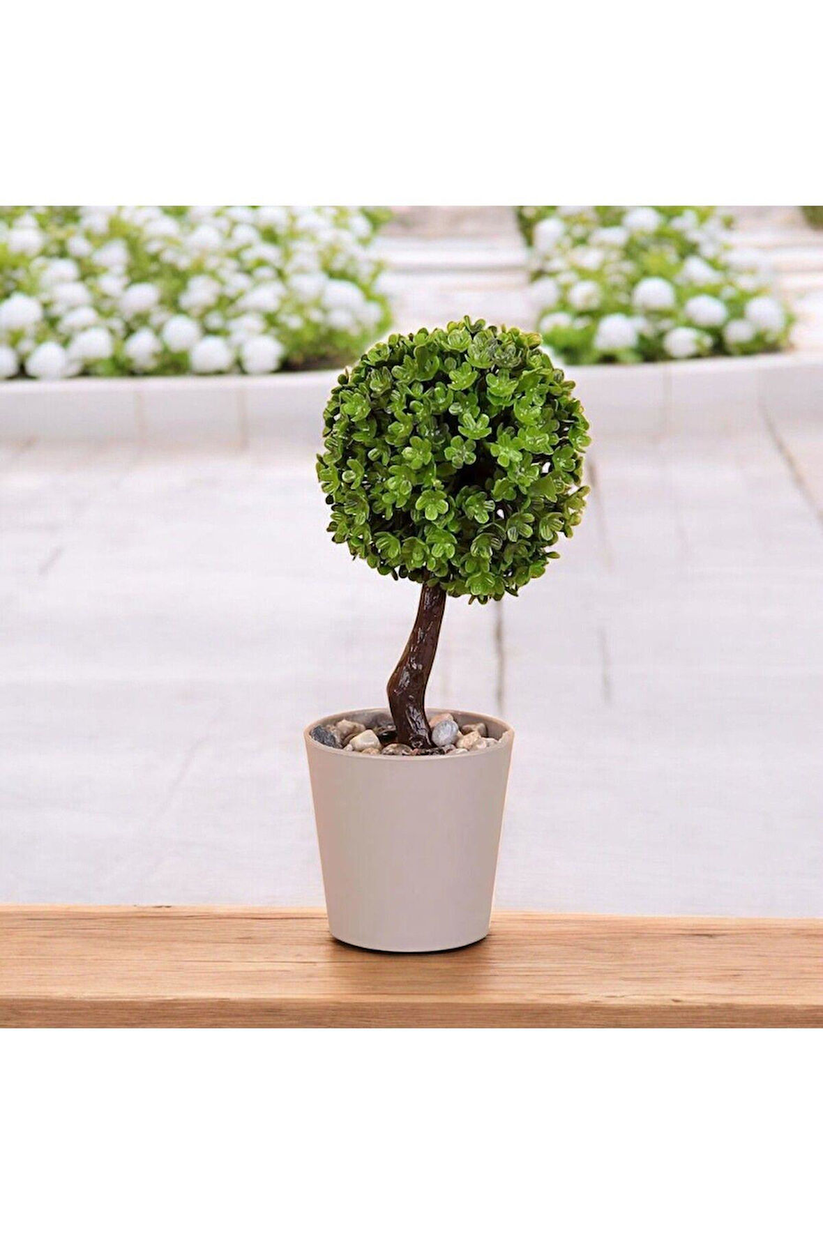 Seçtim Aldım Evadekor Yapay Çiçek Mini Top Ağaç Gri Saksı Plastik