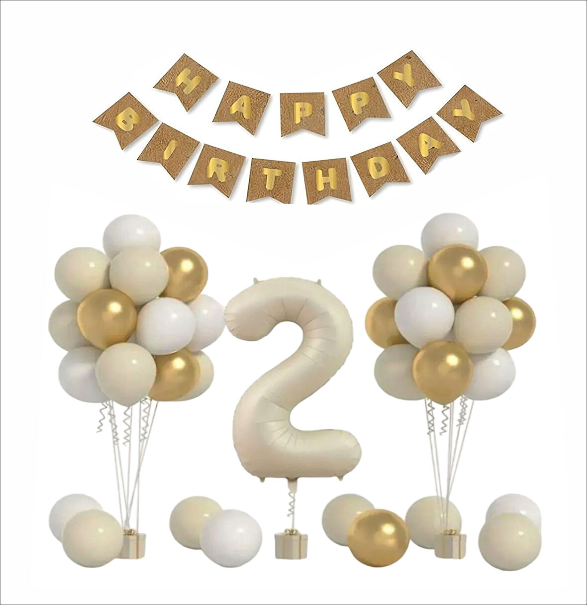 2 YAŞ KRAFT TEMA GOLD ,BEYAZ, KUM BALON+ BANER SETİ