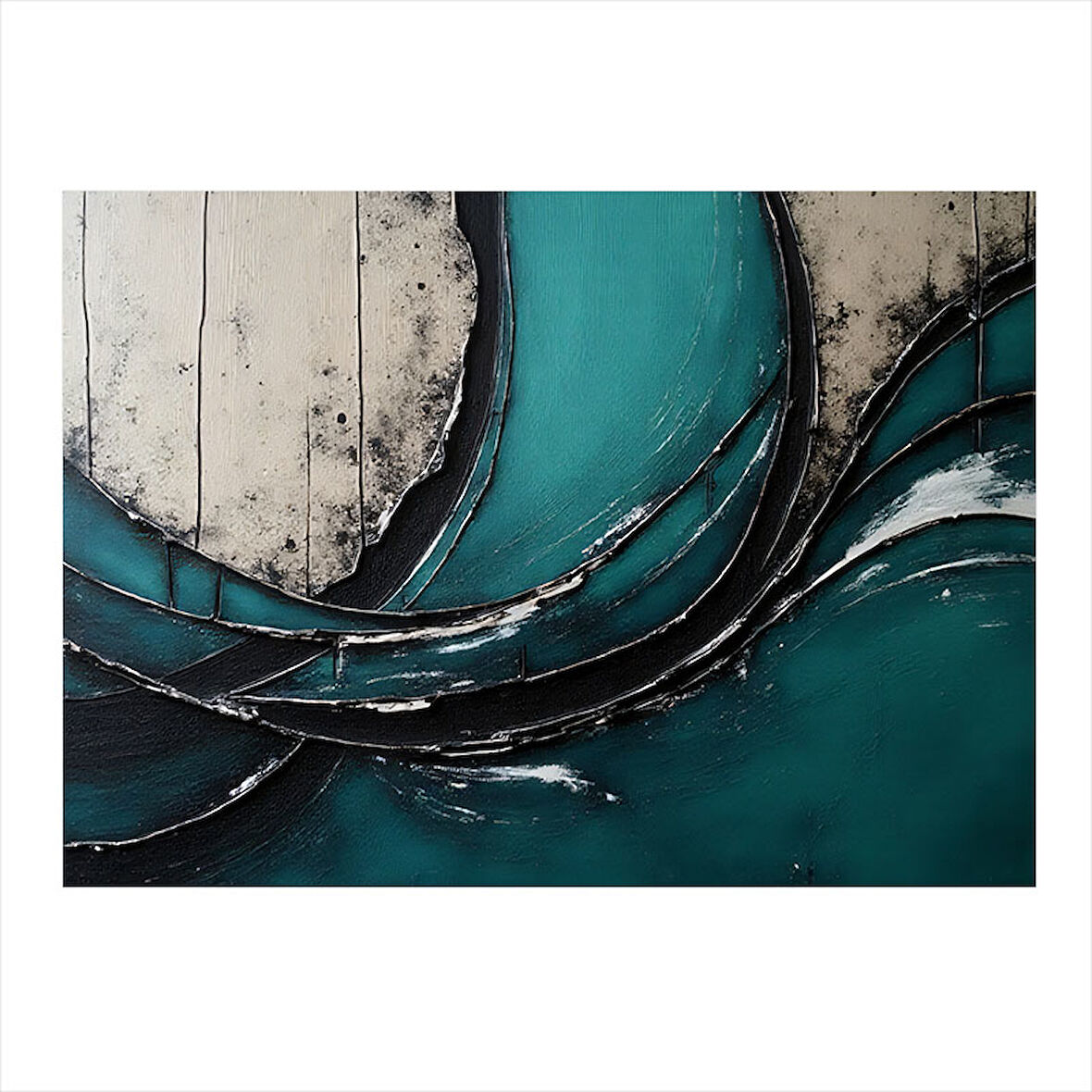 Dalga Soyut Çizgiler Hediyelik Ahşap Tablo 25cmX 35cm