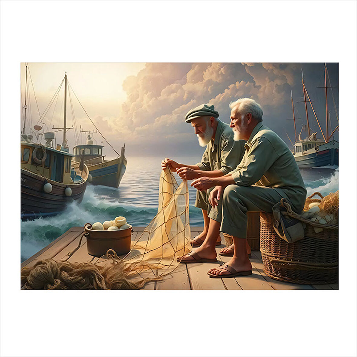 Balıkçılar Limanda Art Mdf Poster 35cm X50cm