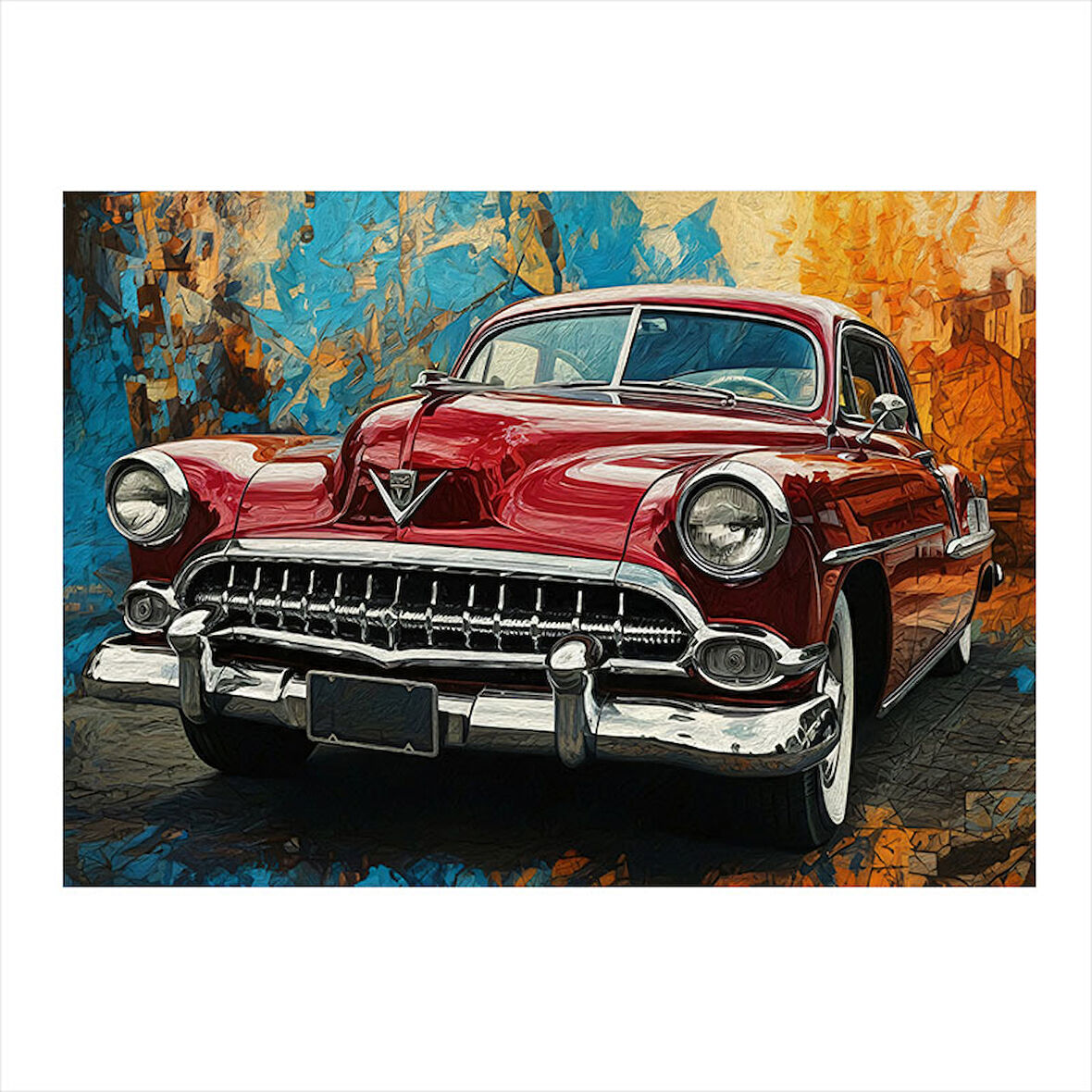 Klasik Kırmızı Araba Dekoratif Mdf Tablo 35cm X50cm