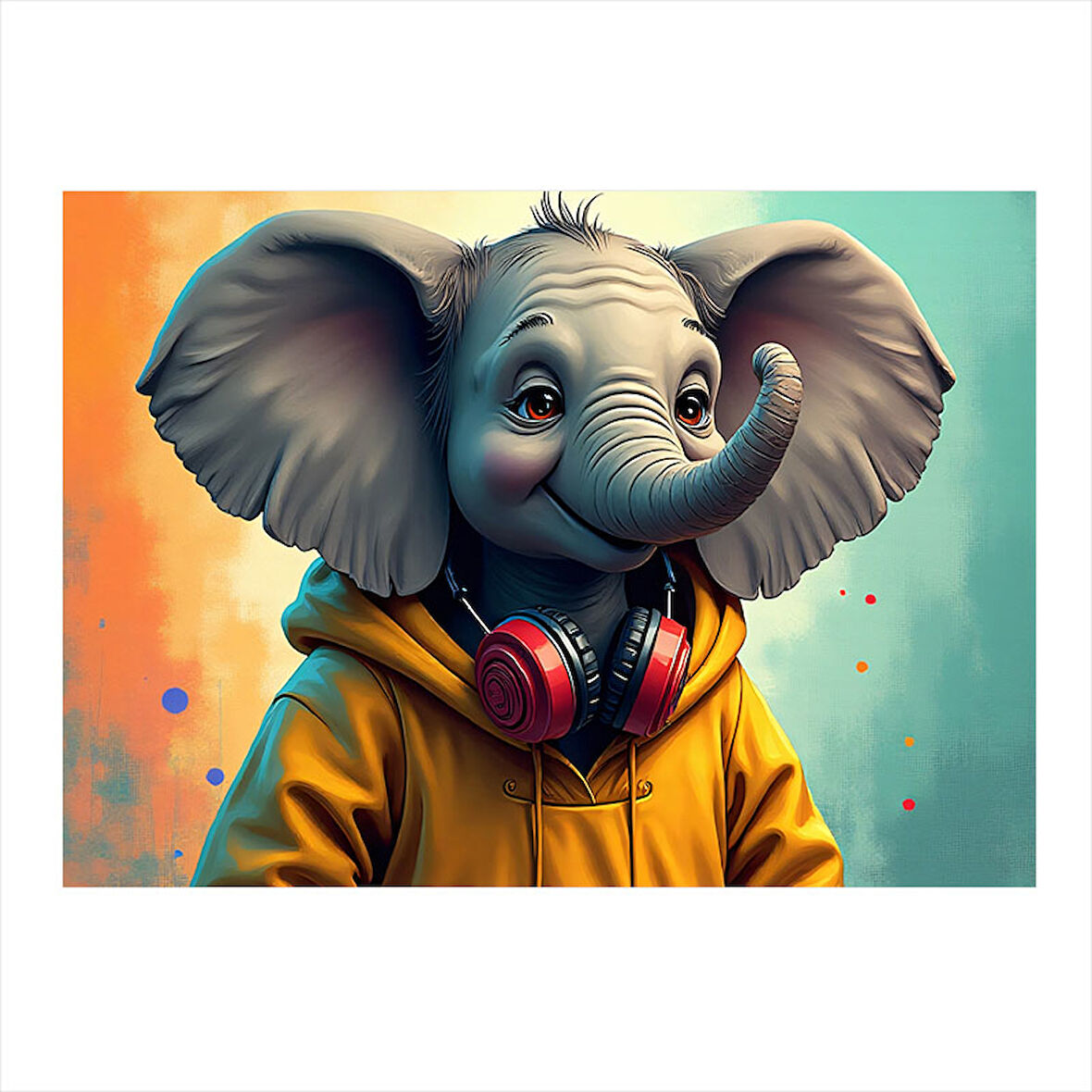 Kulaklık Takan Fil Tasarım Mdf Tablo 25cmX 35cm