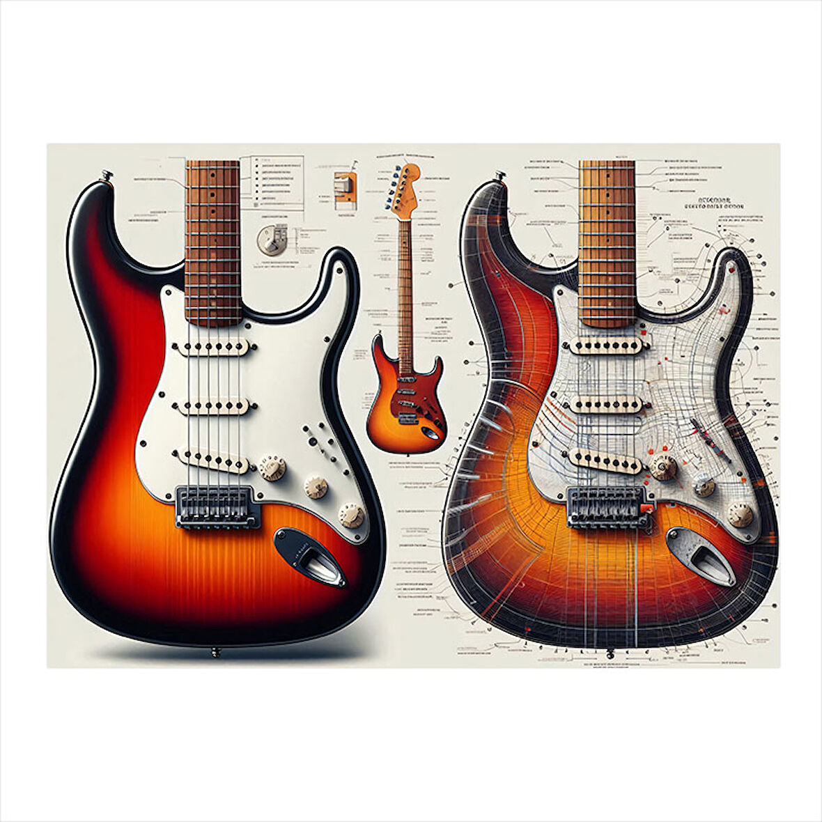 Üçlü Elektro Gitarlar Model Mdf tablo 25cmX 35cm