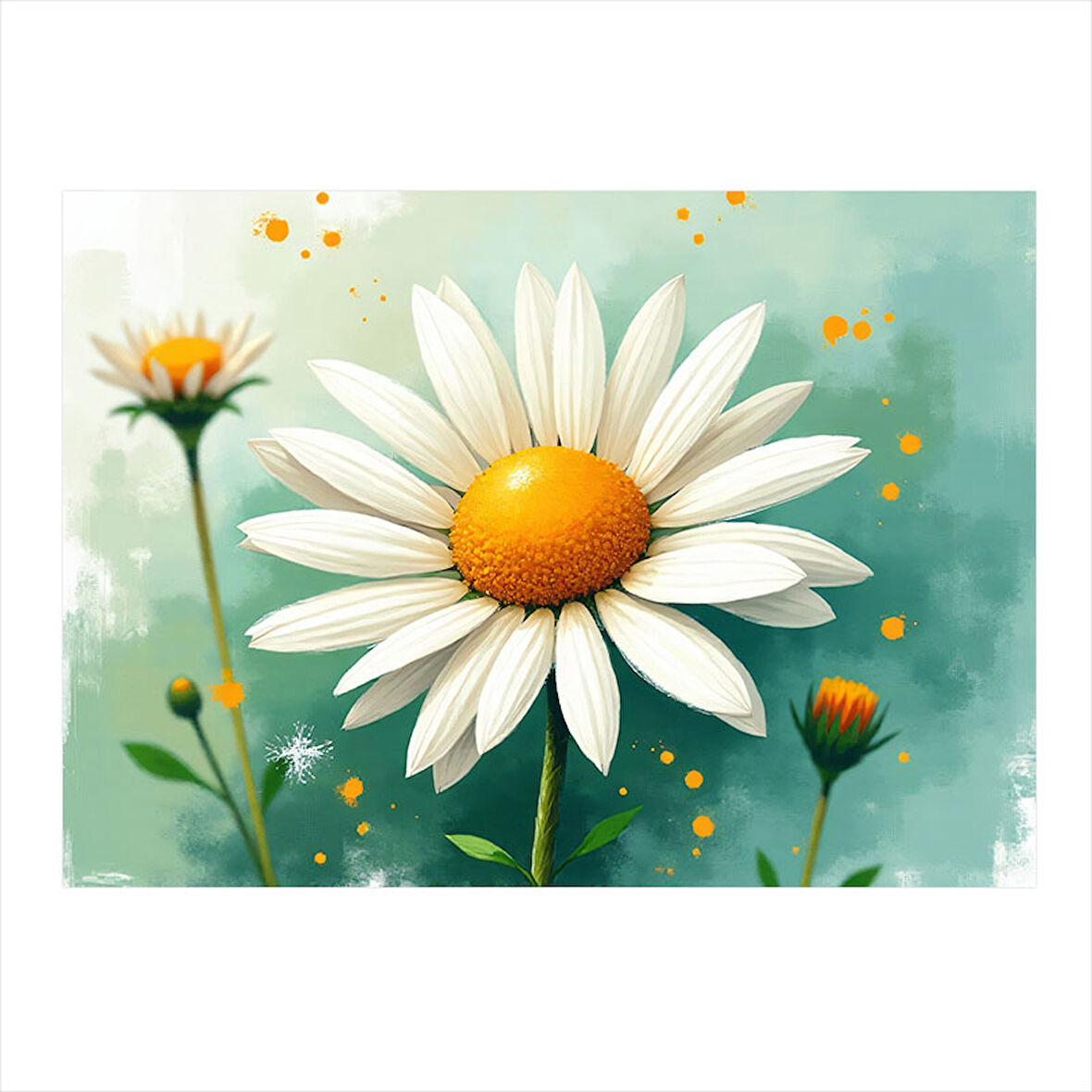 Beyaz Papatya Detay Modern Ahşap Tablo 25cmX 35cm