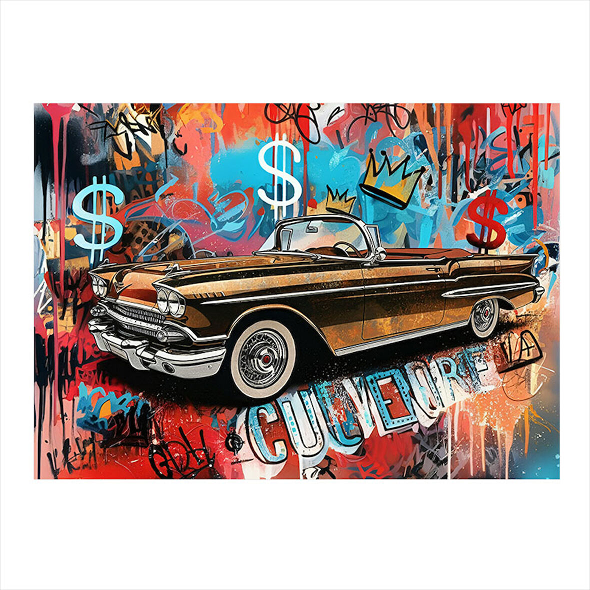 Dolar Desenli Klasik Araba Dekoratif ahşap Tablo 25cmX 35cm