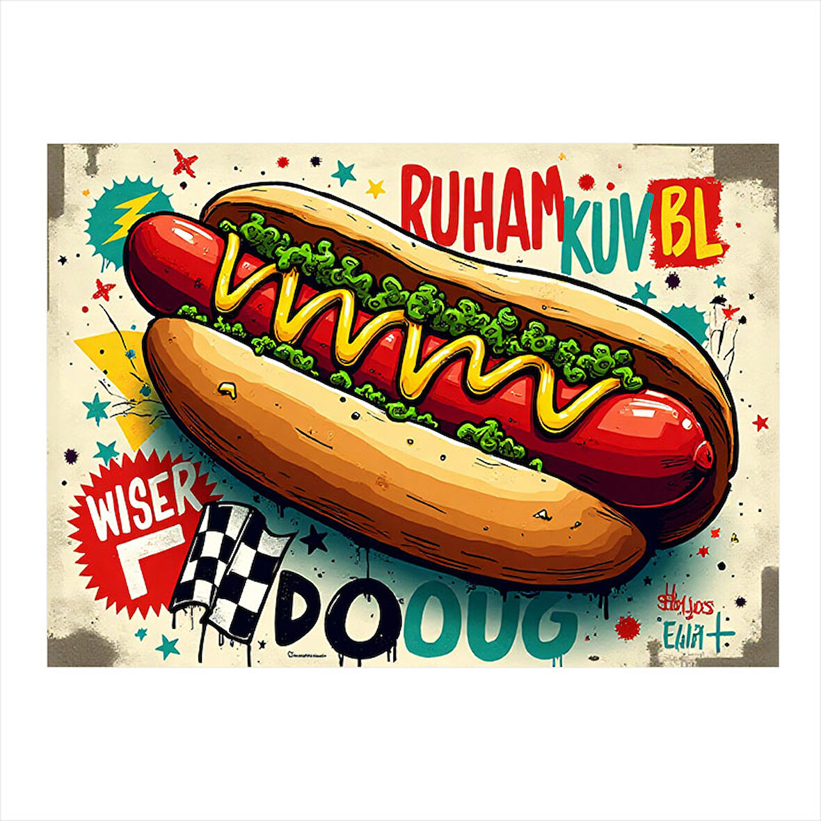 Çizgi Roman Sosisli İkonu Dekoratif Mdf Tablo 25cmX 35cm