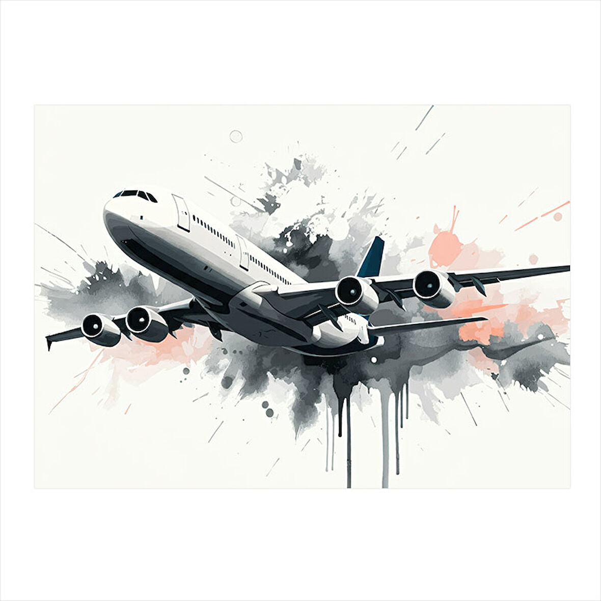 Kalkış Yapan Uçak Çizimi Desenli Ahşap Tablo 25cmX 35cm